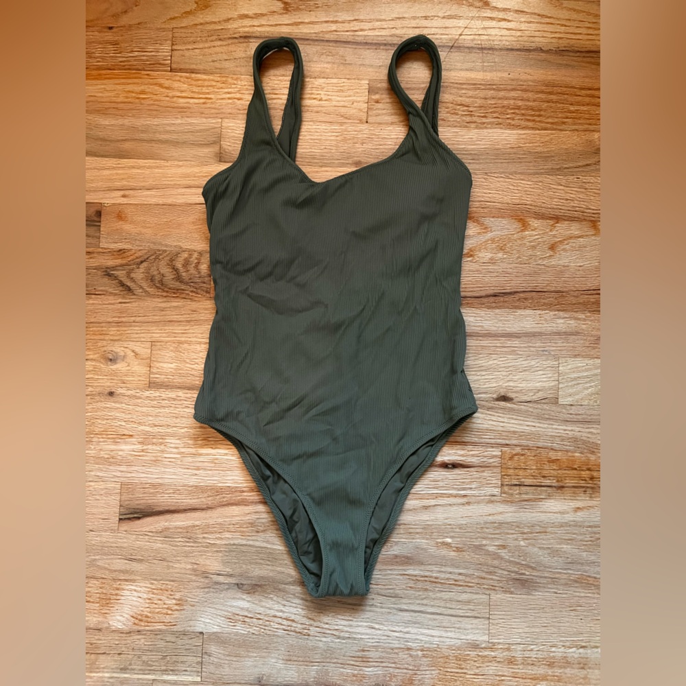 Aerie Olive Green Ribbed Low Back Women's Swimsuit